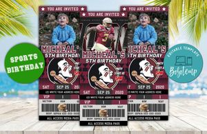Florida State Seminoles Ticket Birthday Editable Template Instant Download