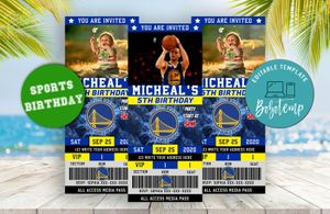 Golden State Warriors Basketball Party Ticket Invitations Instant Download