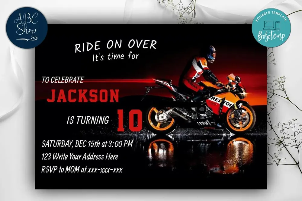 Printable Honda Motorcycle Birthday Invitation Instant Download | Bobotemp