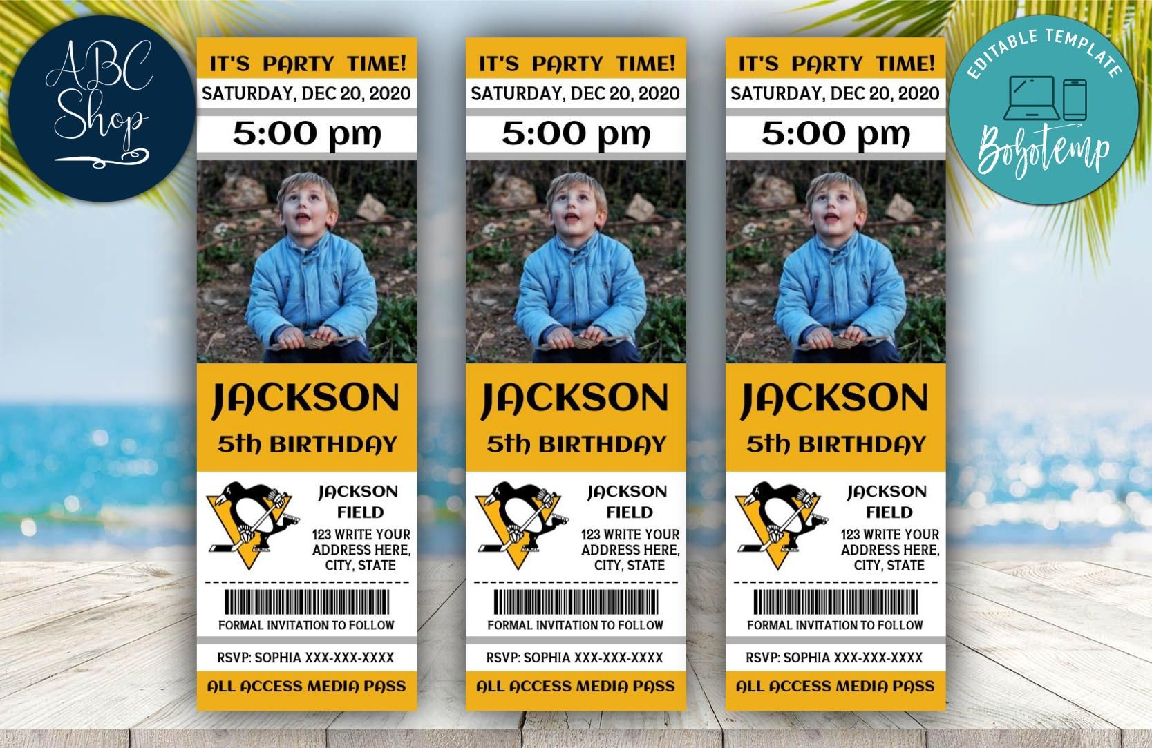 Printable Pittsburgh Penguins Birthday Ticket Invitations DIY | Bobotemp