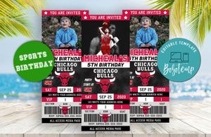 Editable Chicago Bulls Party Ticket Invitation Instant Download
