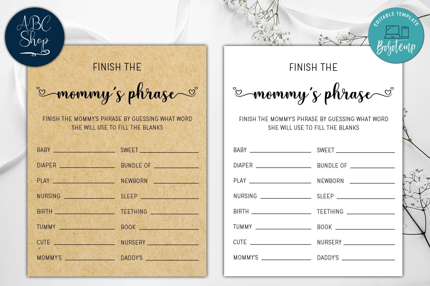 Printable Finish Mommy's Phrase Baby Shower Game Instant Download | Bobotemp printable-finish-mommy-s-phrase-baby-shower-game-instant-download-bobotemp