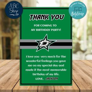 Dallas Stars Thank you card Template to Print at Home Instant Download