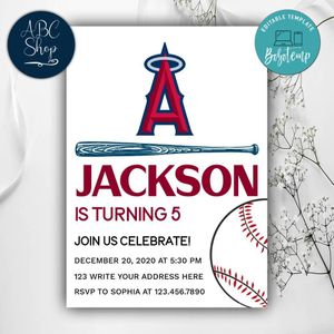 Printable Los Angeles Angels Birthday Invitations Instant Download
