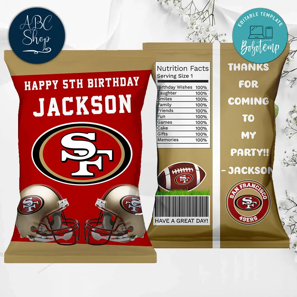 Printable San Francisco 49ers Birthday Chip Bags Instant Download Bobotemp