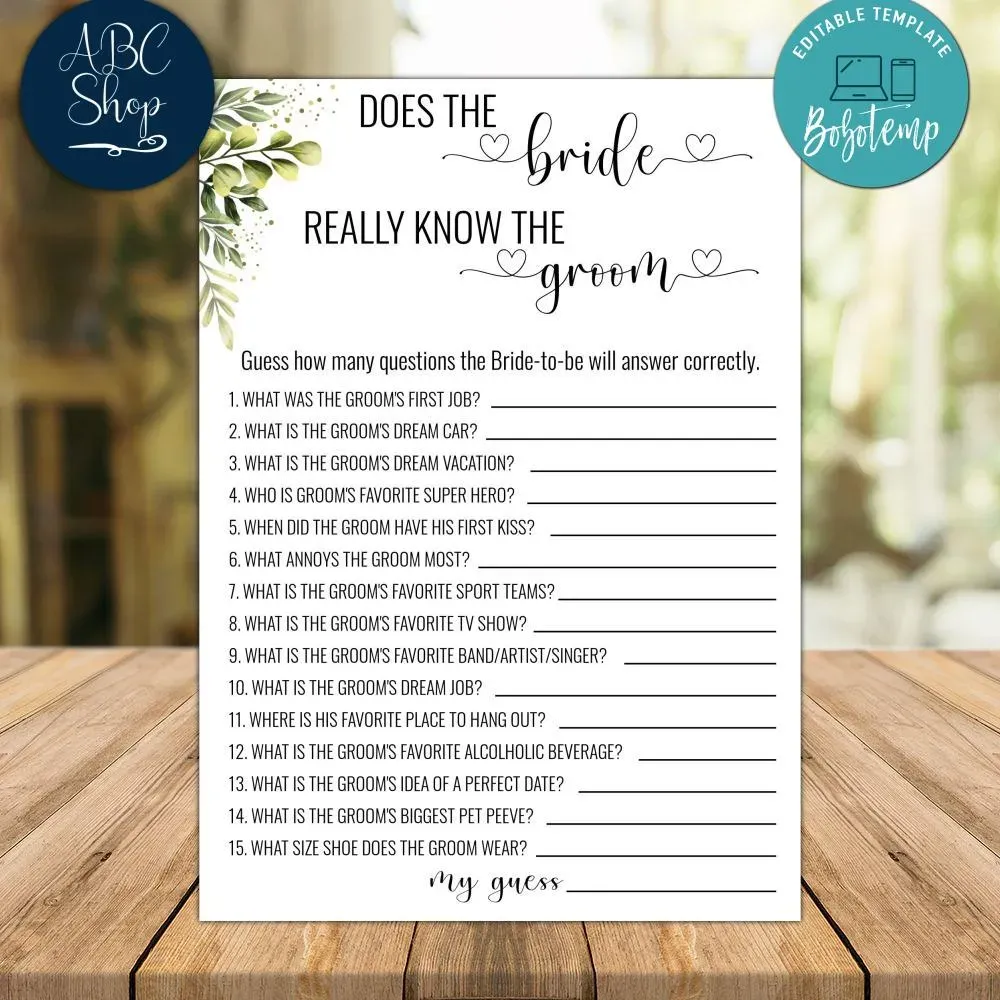 Greenery How Well Does The Bride Know The Groom Bridal Shower DIY