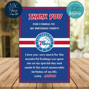 Philadelphia 76ers Thank you card Template to Print at Home Instant Download
