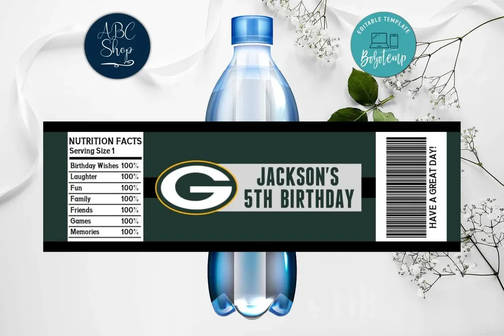 Printable Green Bay Packers Water Bottle Labels Instant Download Bobotemp