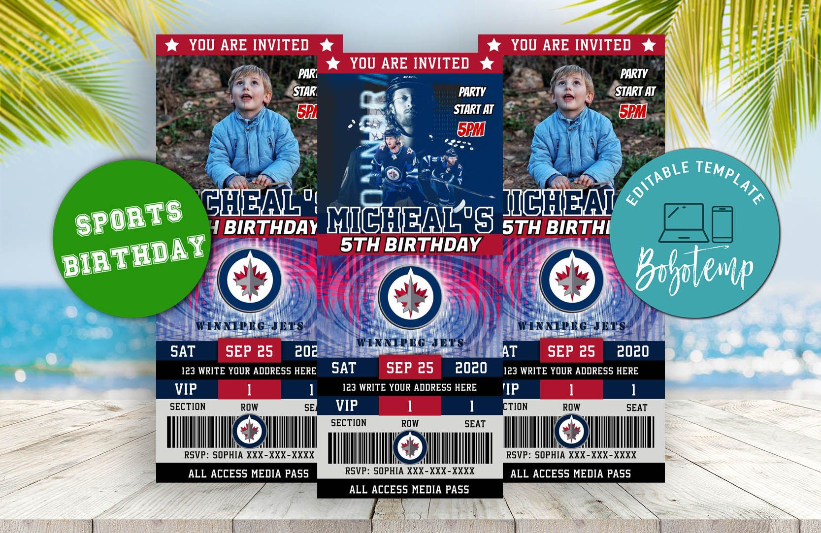Editable Winnipeg Jets Birthday Ticket Invites Createpartylabels