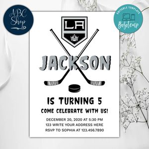 Printable Los Angeles Kings Birthday Invitations Instant Download