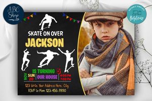 Printable Skateboard With Photo Birthday Invitation Instant Download