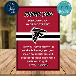 Atlanta Falcons Thank you card Template to Print at Home Instant Download