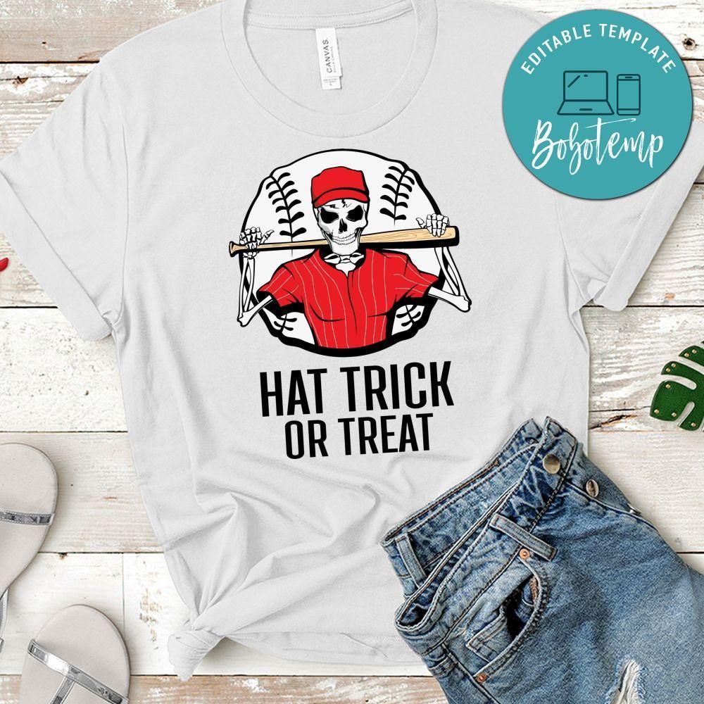 Skeleton Hat Trick or Treat Baseball Shirt Shirt