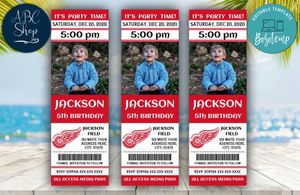 Printable Detroit Red Wings Birthday Ticket With Photo Invitation Instant Download