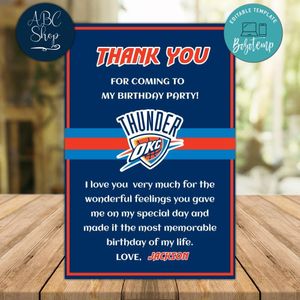 Oklahoma City Thunder Thank you card Template to Print at Home Instant Download