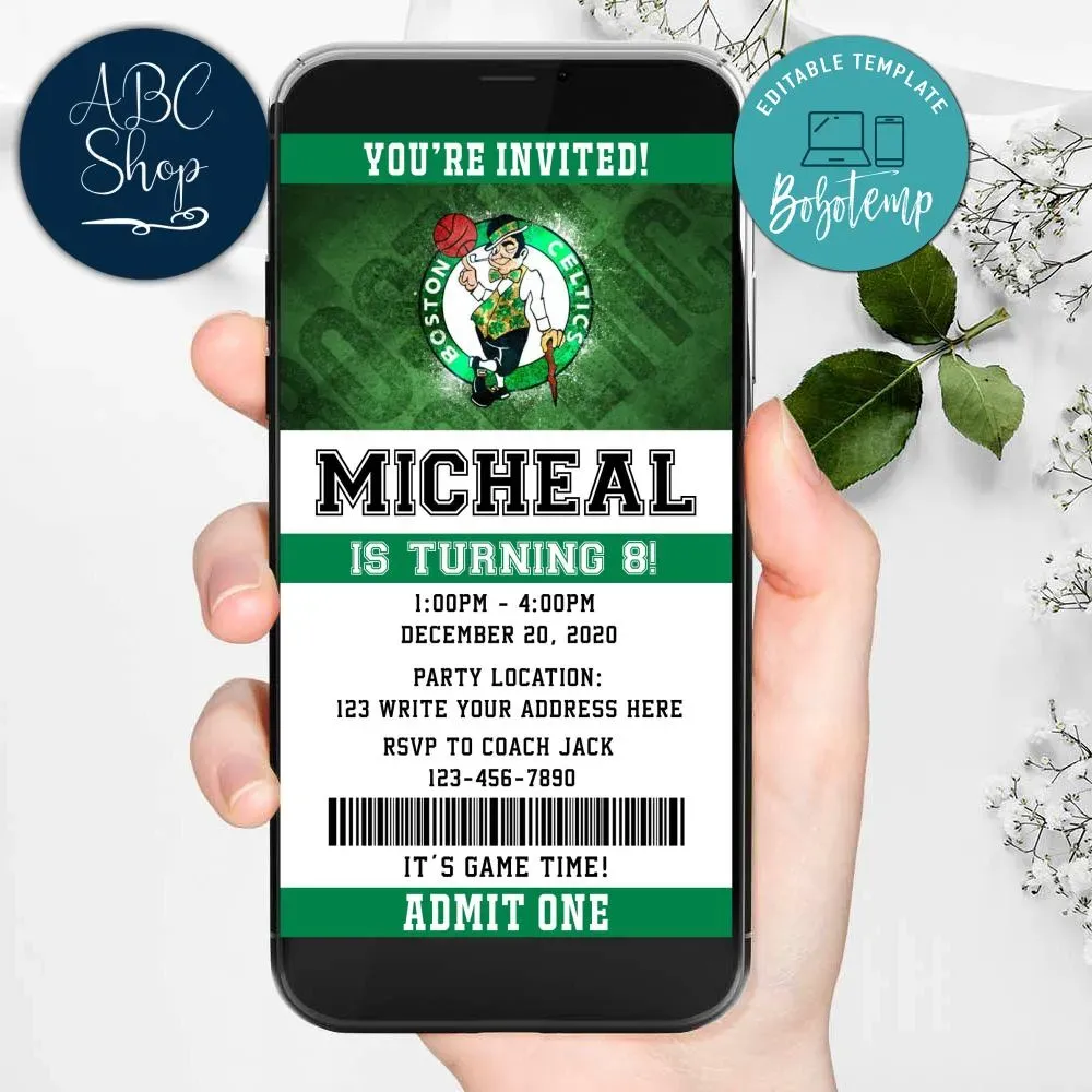 Boston Celtics Ticket Invite Birthday Invitations DIY | Bobotemp