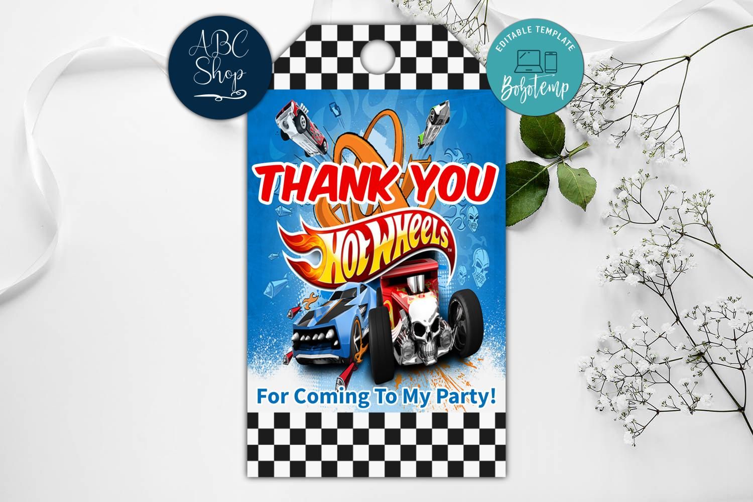 Printable Hot Wheels Birthday Thank You Tags Instant Download | Bobotemp