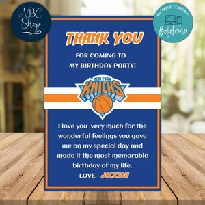 New York Knicks Thank you card Template to Print at Home Instant Download