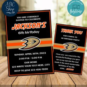 Anaheim Ducks Party Invitations and Free Thank You Card Instant Download