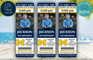 Printable Michigan Wolverines Birthday Ticket With Photo Invitation Instant Download