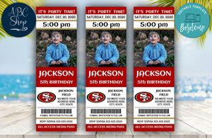 Printable San Francisco 49ers Birthday Ticket With Photo Invitation Instant Download