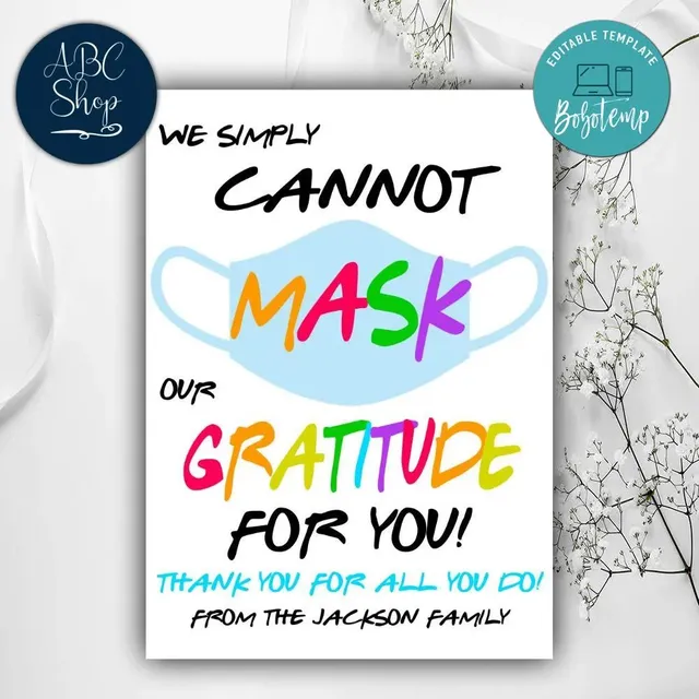 Printable Can T Mask Our Gratitude For You Gift Instant Downl Bobotemp