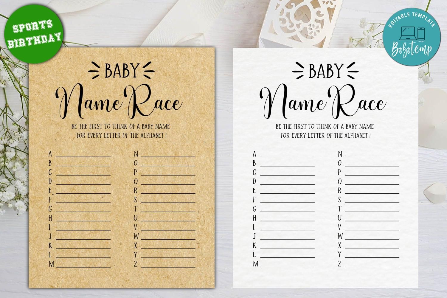 Editable Baby Name Race Baby Shower Game Instant Download | Bobotemp