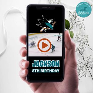 San Jose Sharks Birthday Video Invitation Digital Template Customizable Instant Download