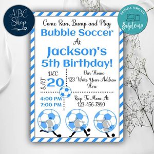Bubble Soccer Birthday Invitation Instant Download