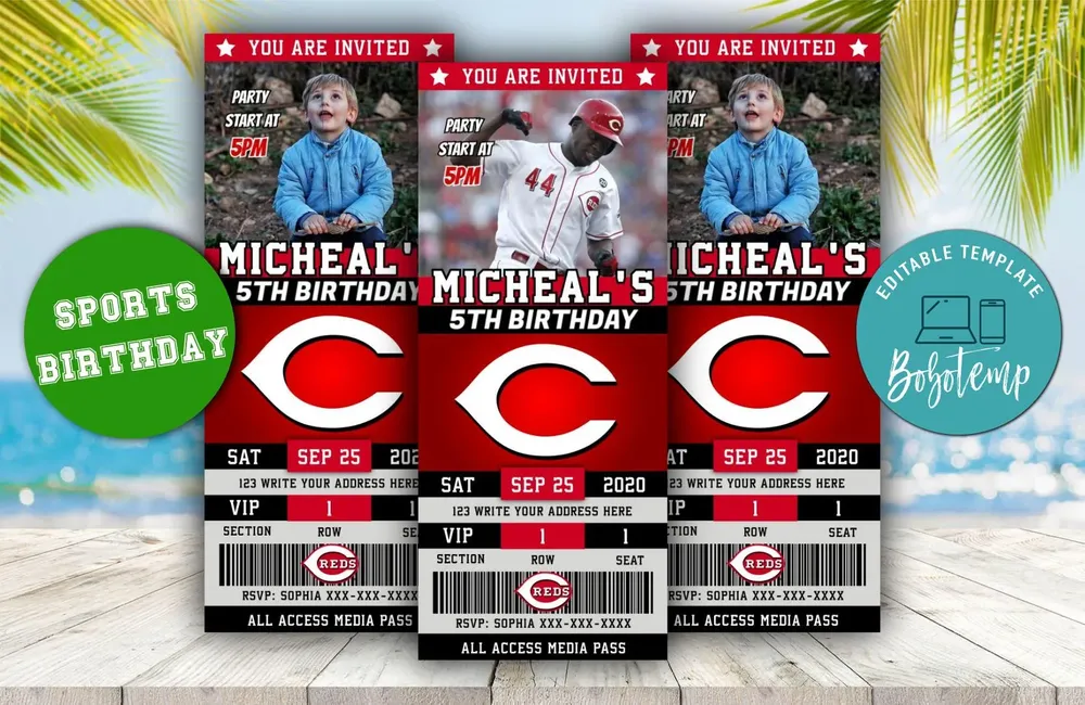 Cincinnati Reds Ticket Birthday Editable Templates Instant Download ...