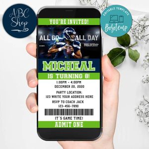 Electronic Seattle Seahawks Electronic Invite Birthday Invites DIY