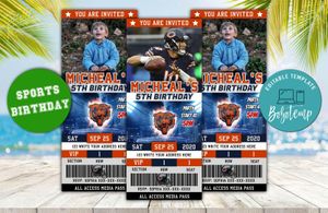 Editable Chicago Bears Birthday Ticket Invitation DIY