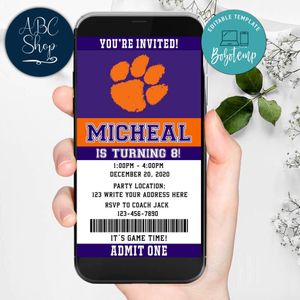 Electronic Clemson Tigers Electronic Invite Birthday Invites Instant Download