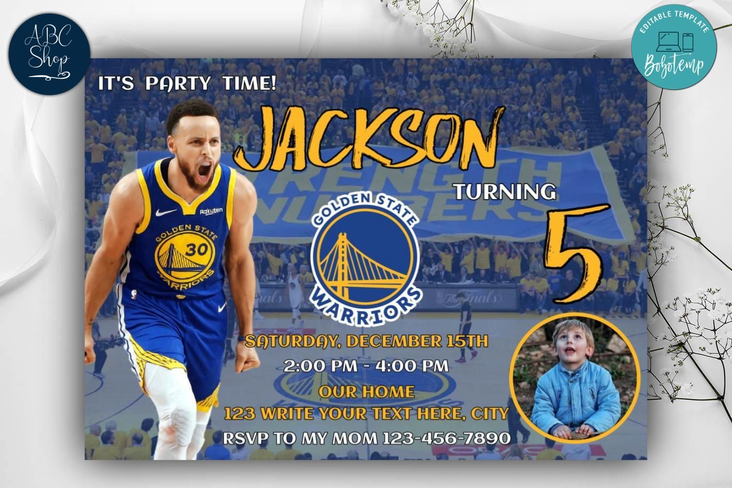 Golden State Warriors Birthday Invitation Instant Download | Bobotemp