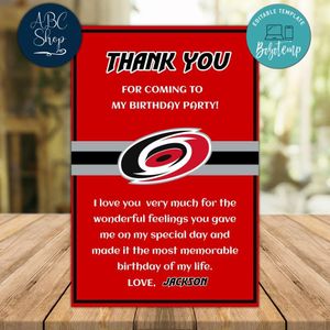 Carolina Hurricanes Thank you card Template to Print at Home Instant Download