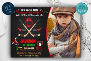 Printable Hockey With Photo Birthday Invitations Instant Download