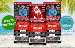 Detroit Red Wings Birthday Ticket Party Invitations Instant Download