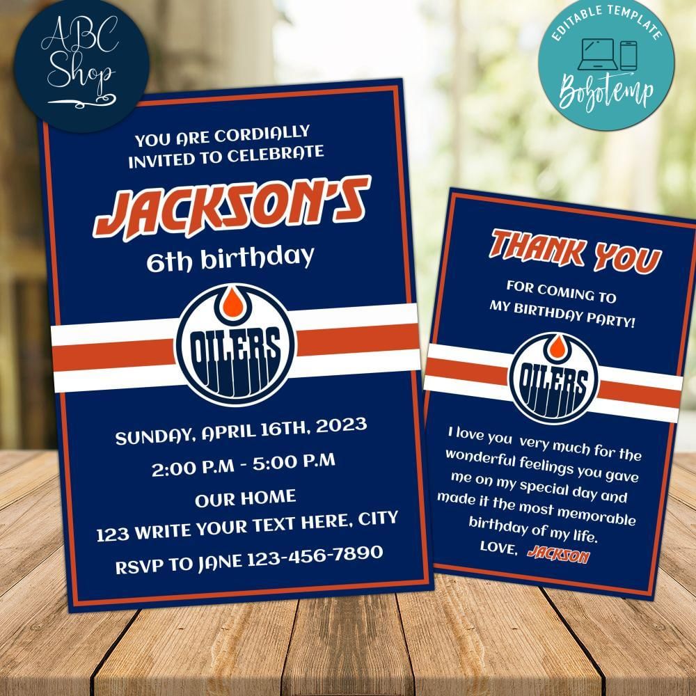 Edmonton Oilers Party Invitations Instant Download Bobotemp