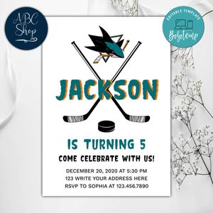 Printable San Jose Sharks Birthday Invitations Instant Download