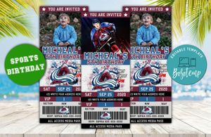 Editable Colorado Avalanche Birthday Ticket Invitation Instant Download