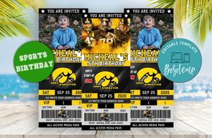 Iowa Hawkeyes Ticket Birthday Editable Template Instant Download