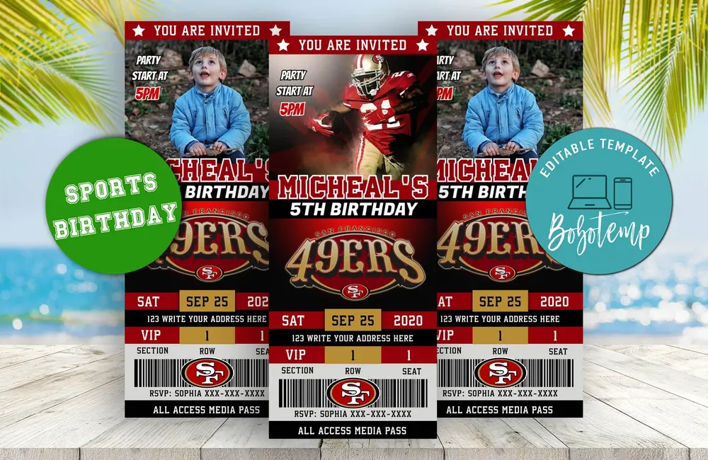 Editable San Francisco 49ers Birthday Ticket Invitations Bobotemp