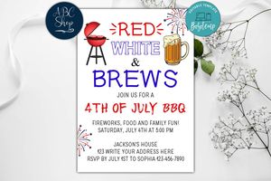Printable 4th of July Red White And Brews Party Invitation Instant Download