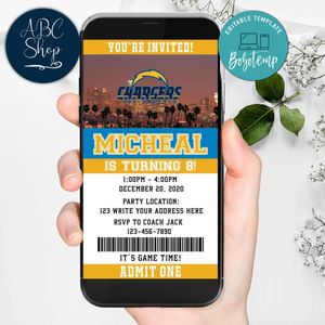 Electronic Los Angeles Chargers Electronic Invite Birthday Invitations Instant Download
