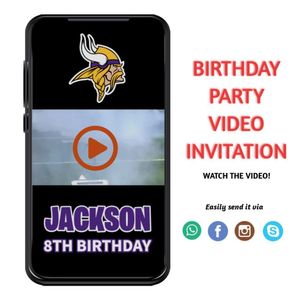 Minnesota Vikings Birthday Video Invites Digital Template Customizable Instant Download