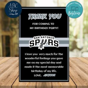 San Antonio Spurs Thank you card Template to Print at Home Instant Download