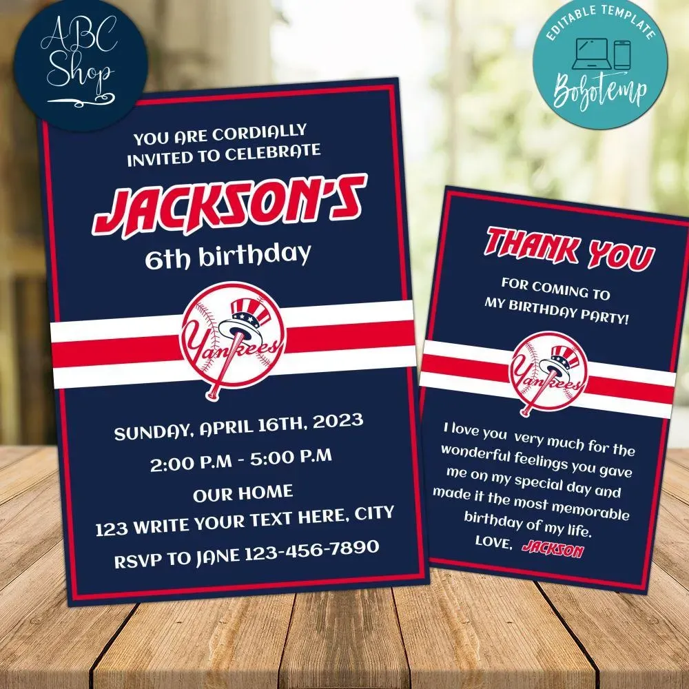 New York Yankees Party Invitations Instant Download | Bobotemp