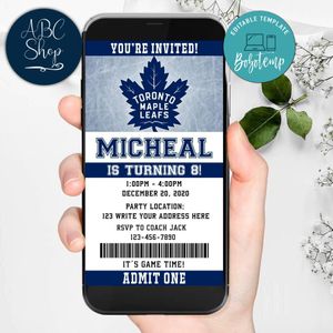 Electronic Toronto Maple Leafs Birthday Invitation Instant Download