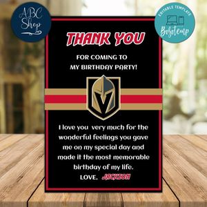 Vegas Golden Knights Thank you card Template to Print at Home Instant Download