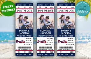 Editable Atlanta Braves  Save The Date Wedding Engagement Announcement Ticket Invitation Instant Download